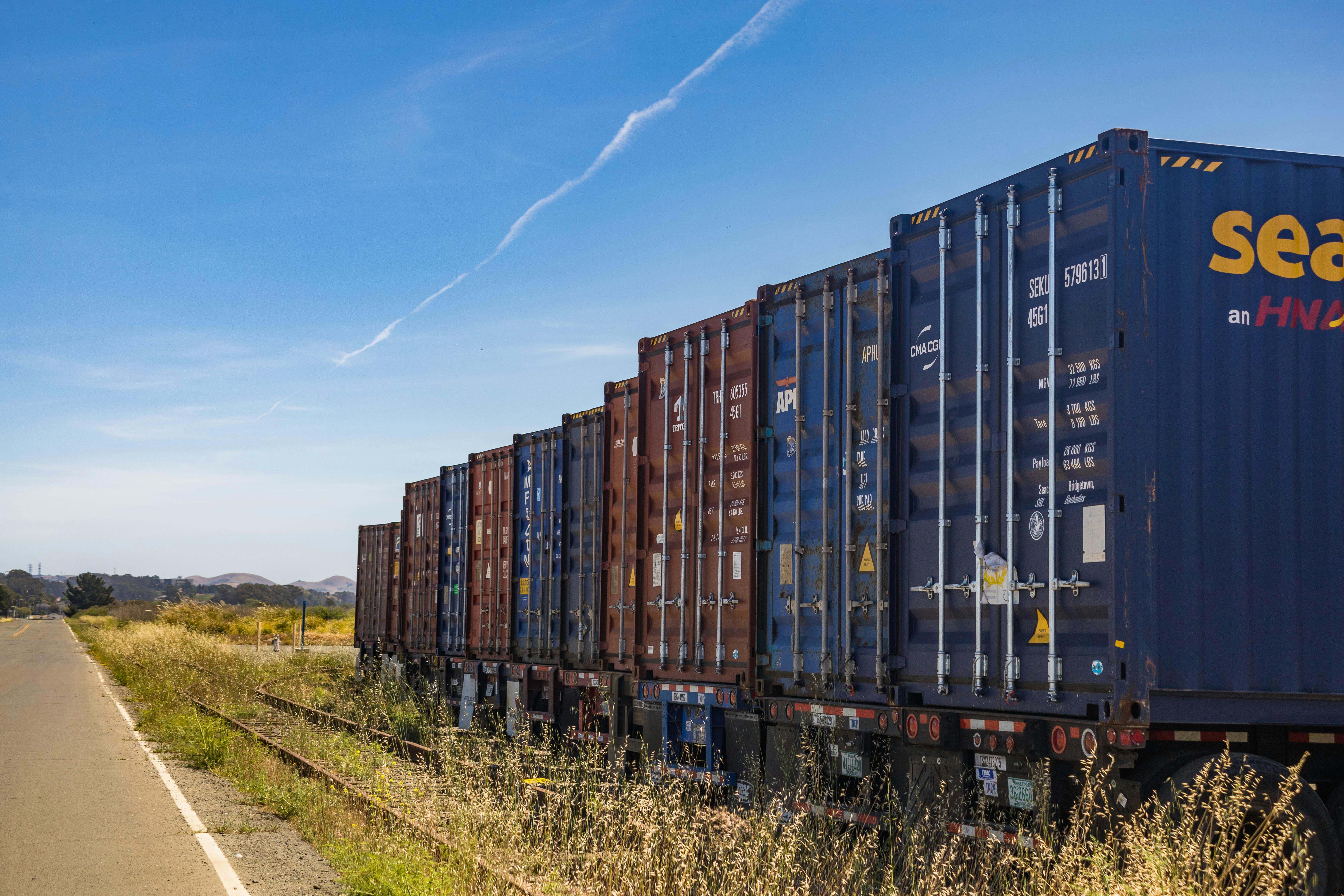 Modern transport truck on highway delivering freight